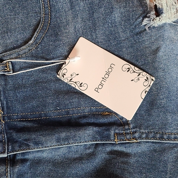 High Waisted Jean Shorts with leopard print under rips - Picture 3 of 6